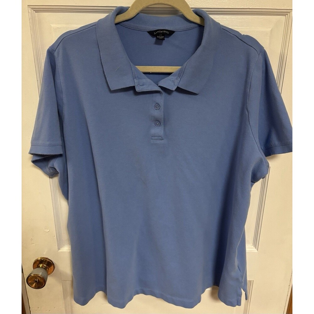 Lands End Mens Classic Fit Light Blue Polo Shirt Size 2XL Golf Short Sleeve